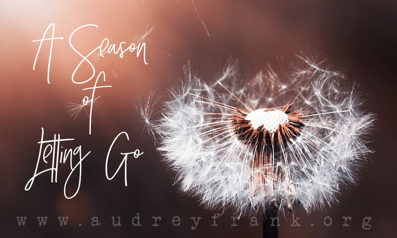 A Dandelion with its seeds blowing in the wind and the words "A Season of Letting Go" describing the subject of the post.