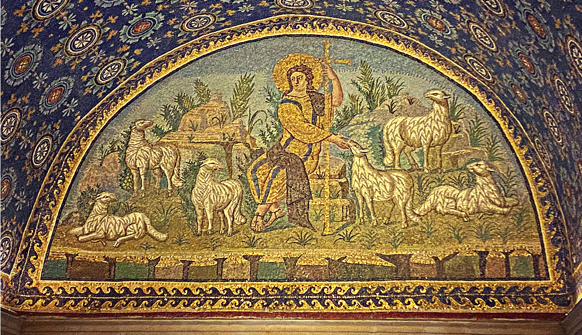 Good Shepherd mosaic from Galla Placidia in Ravenna Italy, for the post Little Sheep