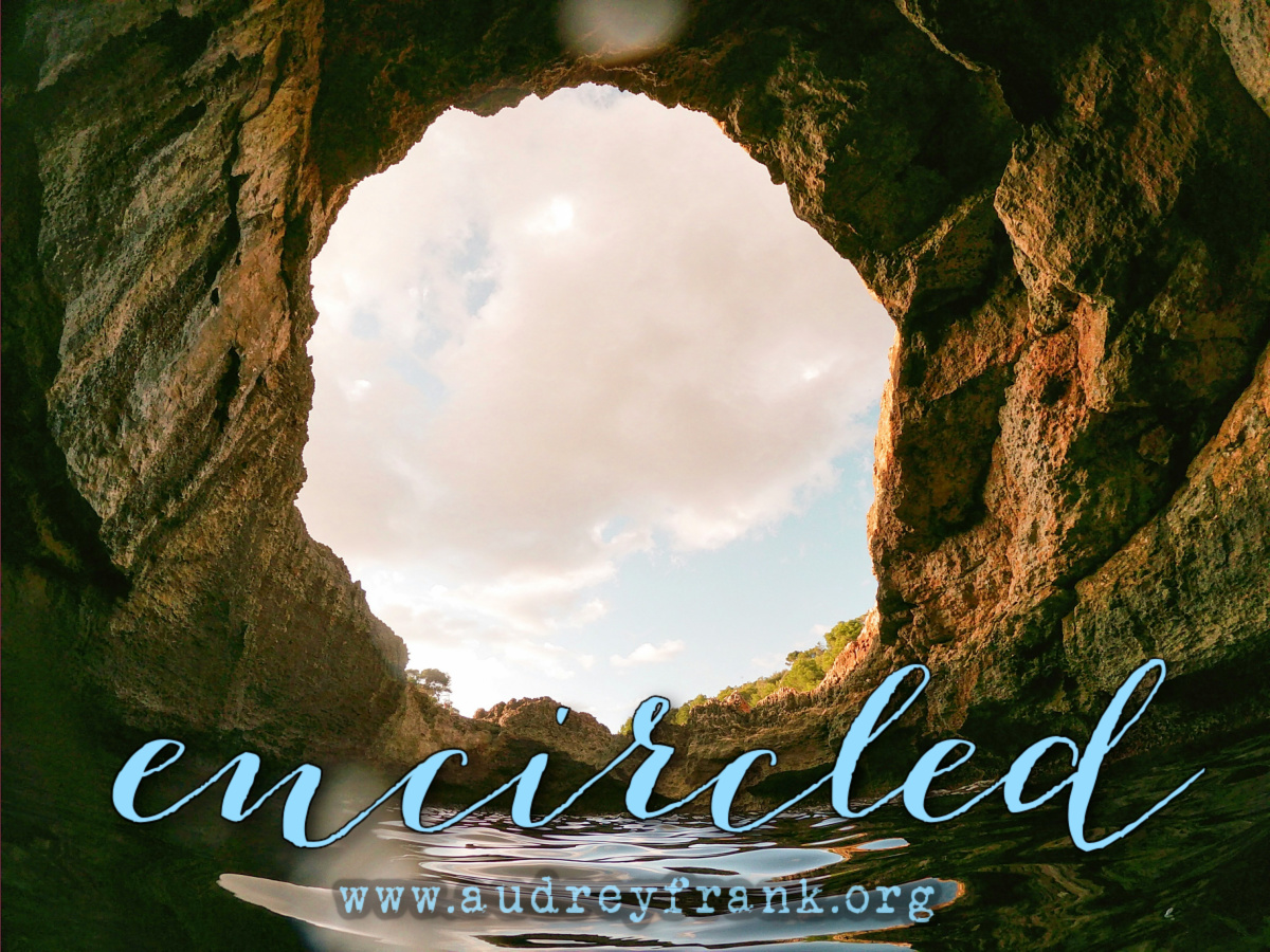 a circular cave opening to blue cloudy sky with the word "Encircled" describing the subject of the post.